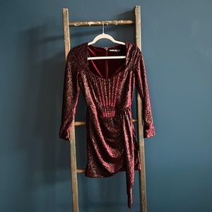 Lavish Alice, burgundy corseted top, velvet with sequin accent. Size 2.